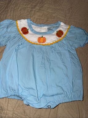 Blue Pumpkin-Trim Infant Costume Bubble Romper